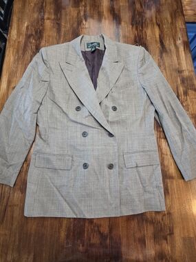Ralph Lauren Double-Breasted Glen Plaid Blazer in Gray and Brown